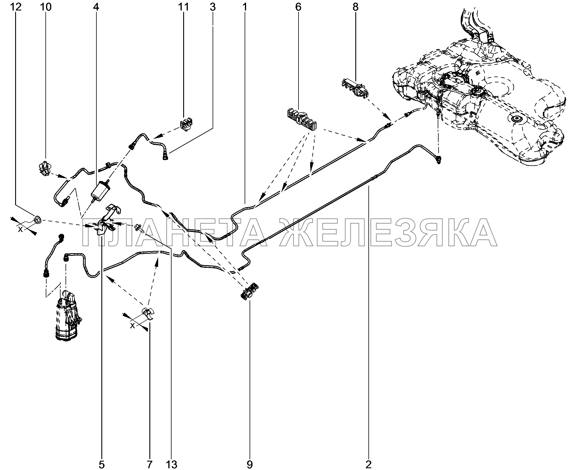 194110. Трубки и крепёж адсорбера Lada Xray